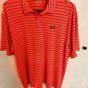 Under Armour Men’s Bright Red Polo with Black Stripes